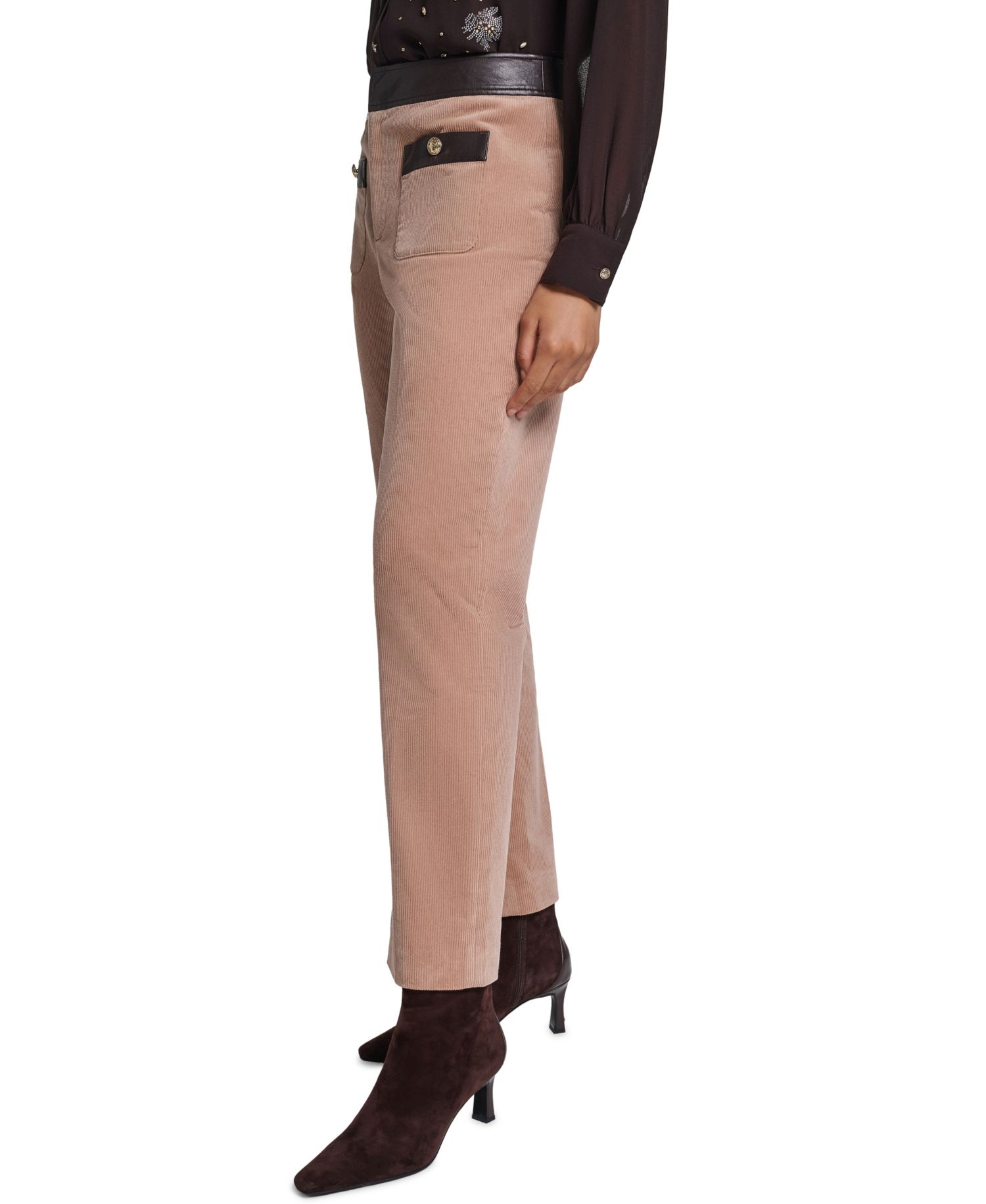 Petite High-Waist Straight Corduroy Pants