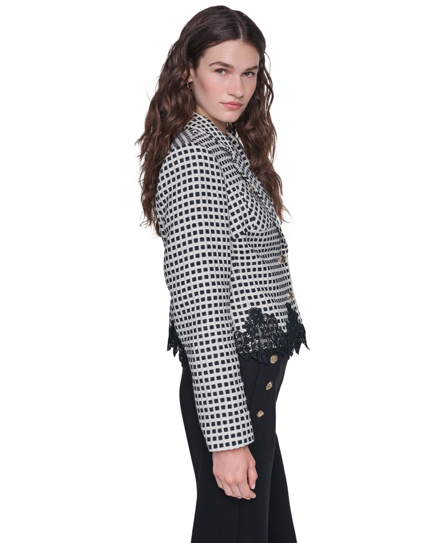 Women's Plaid Lace-Trim Blazer