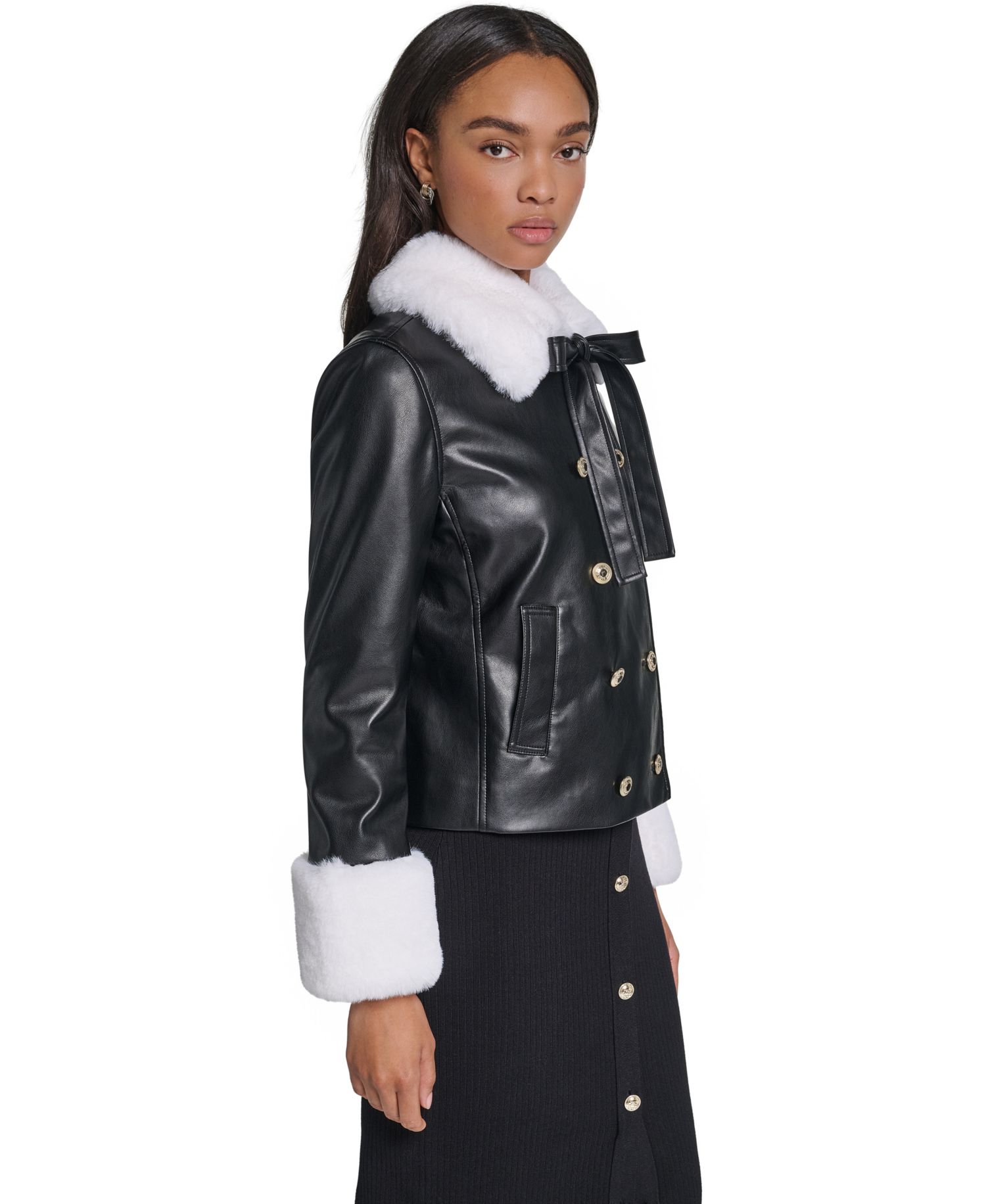 Women's Faux Fur Collar Double-Breasted Jacket