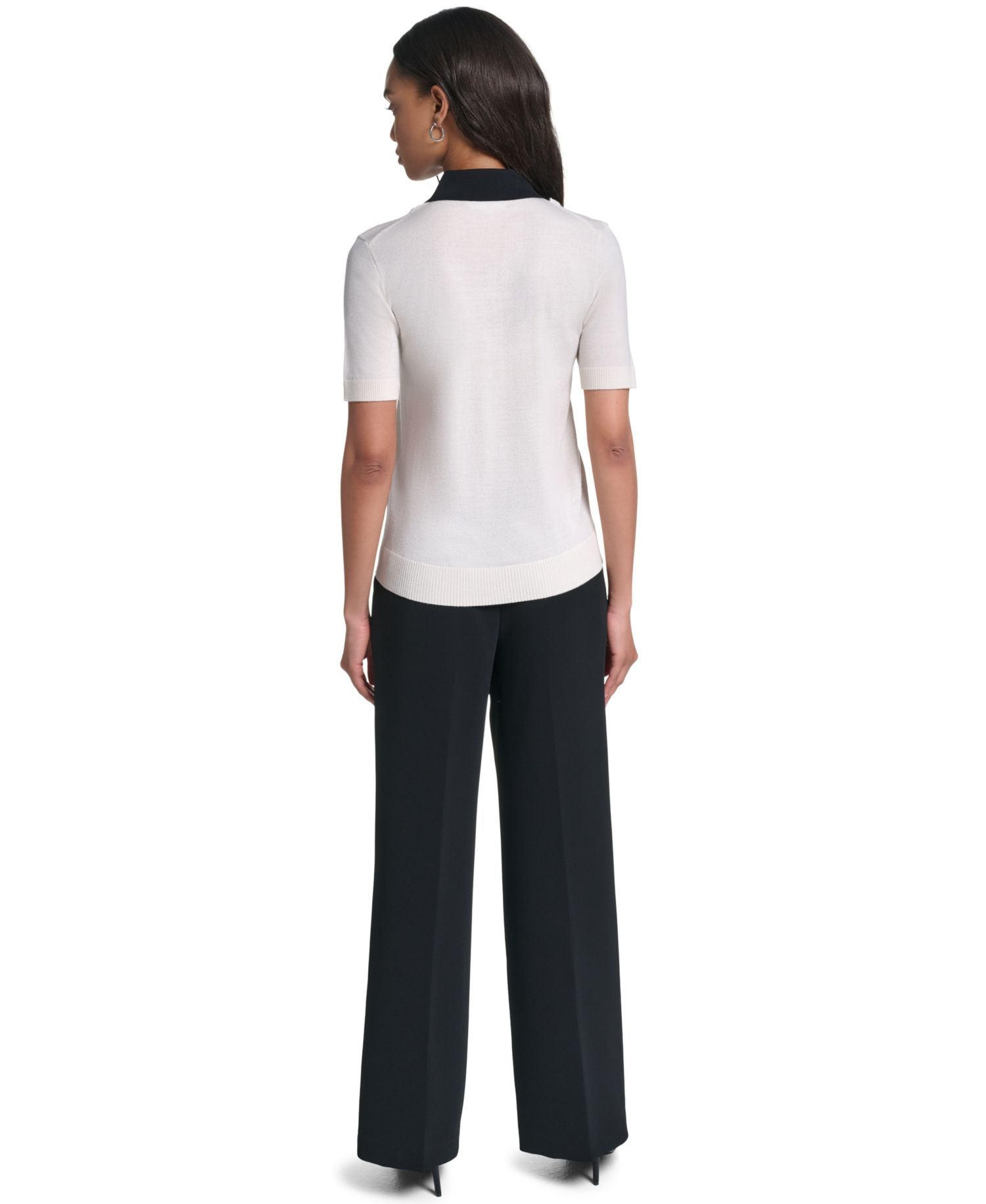 Women's Merino Wool-Blend Short-Sleeve V-Neck Sweater