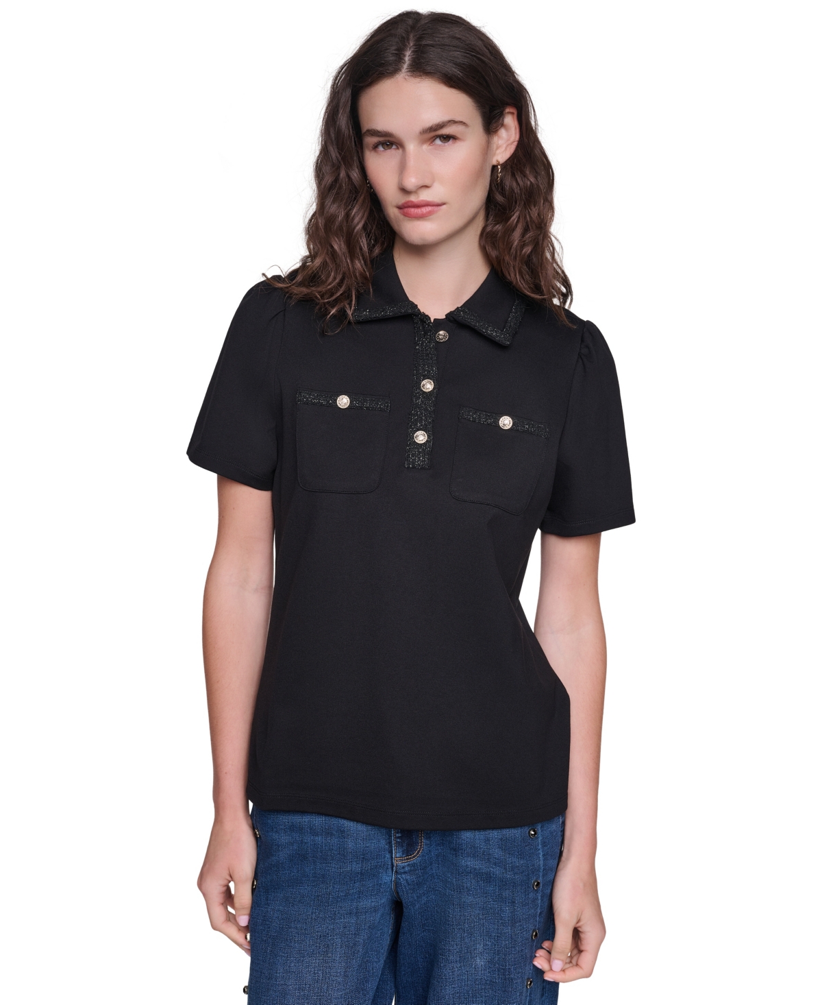 Karl Lagerfeld Paris Women's Short-Sleeve Collared Knit Polo