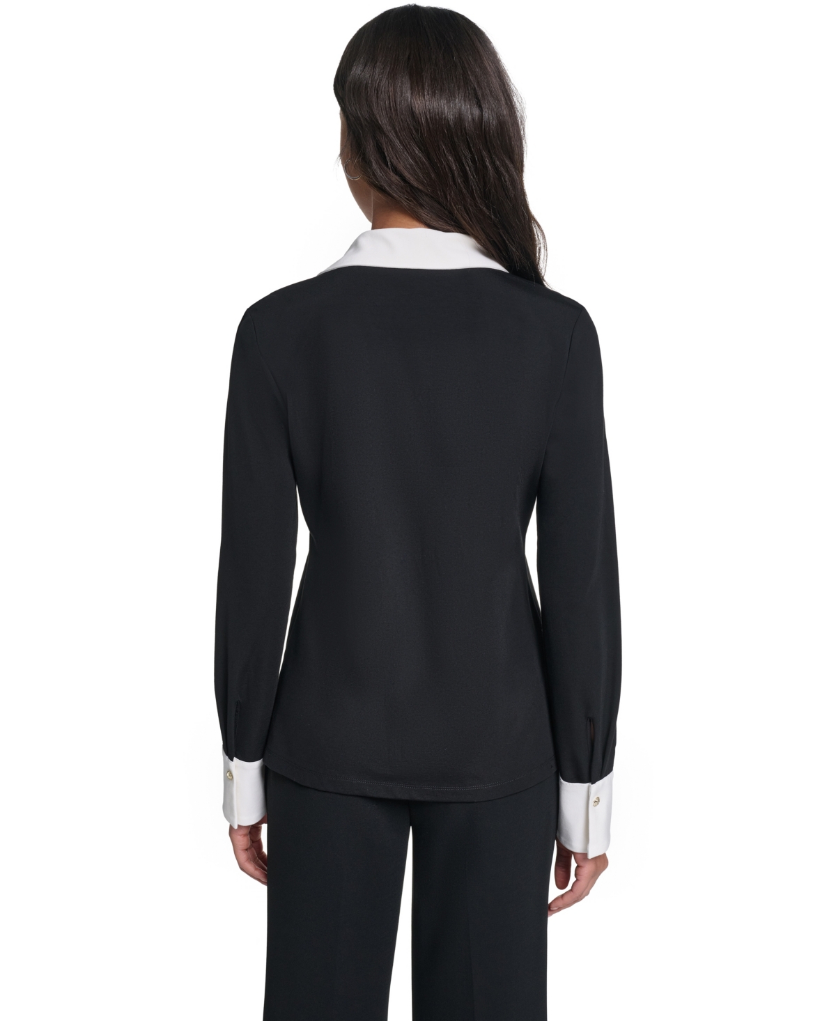 Karl Lagerfeld Paris Women's Colorblock Long-Sleeve Polo Sweater
