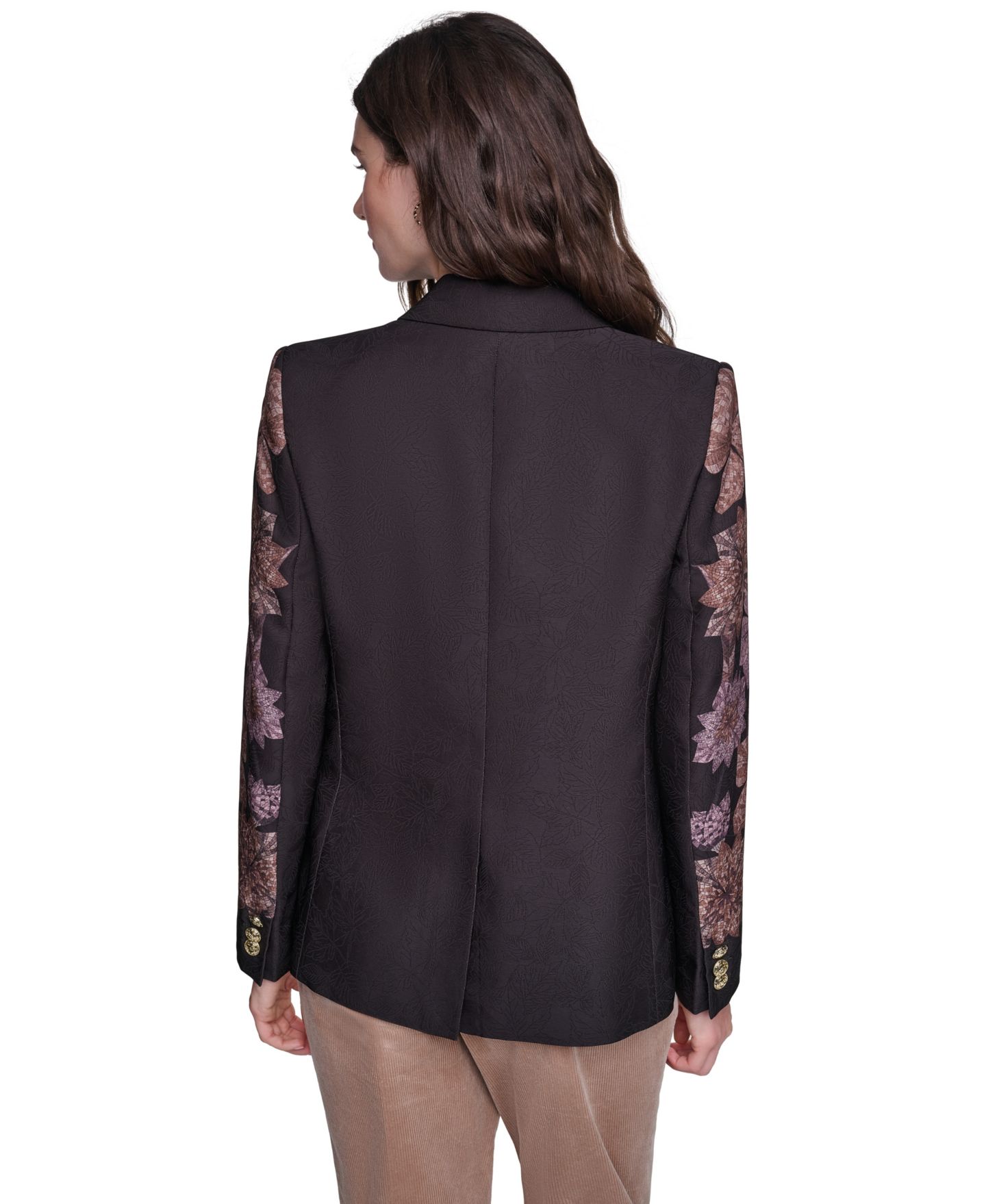 Женский пиджак KARL LAGERFELD PARIS Placed-Print Long-Sleeve Blazer, цвет: Чёрный / Розовато-лиловый — фото 4