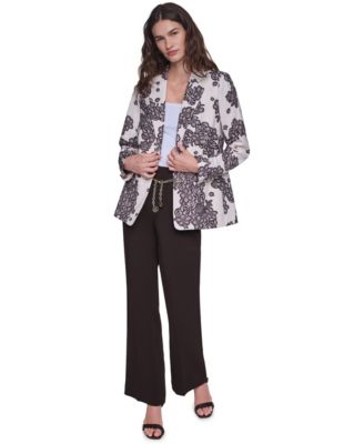 Women's Floral-Print Lace Wide-Leg Blazer and Pants, 2-Piece Set