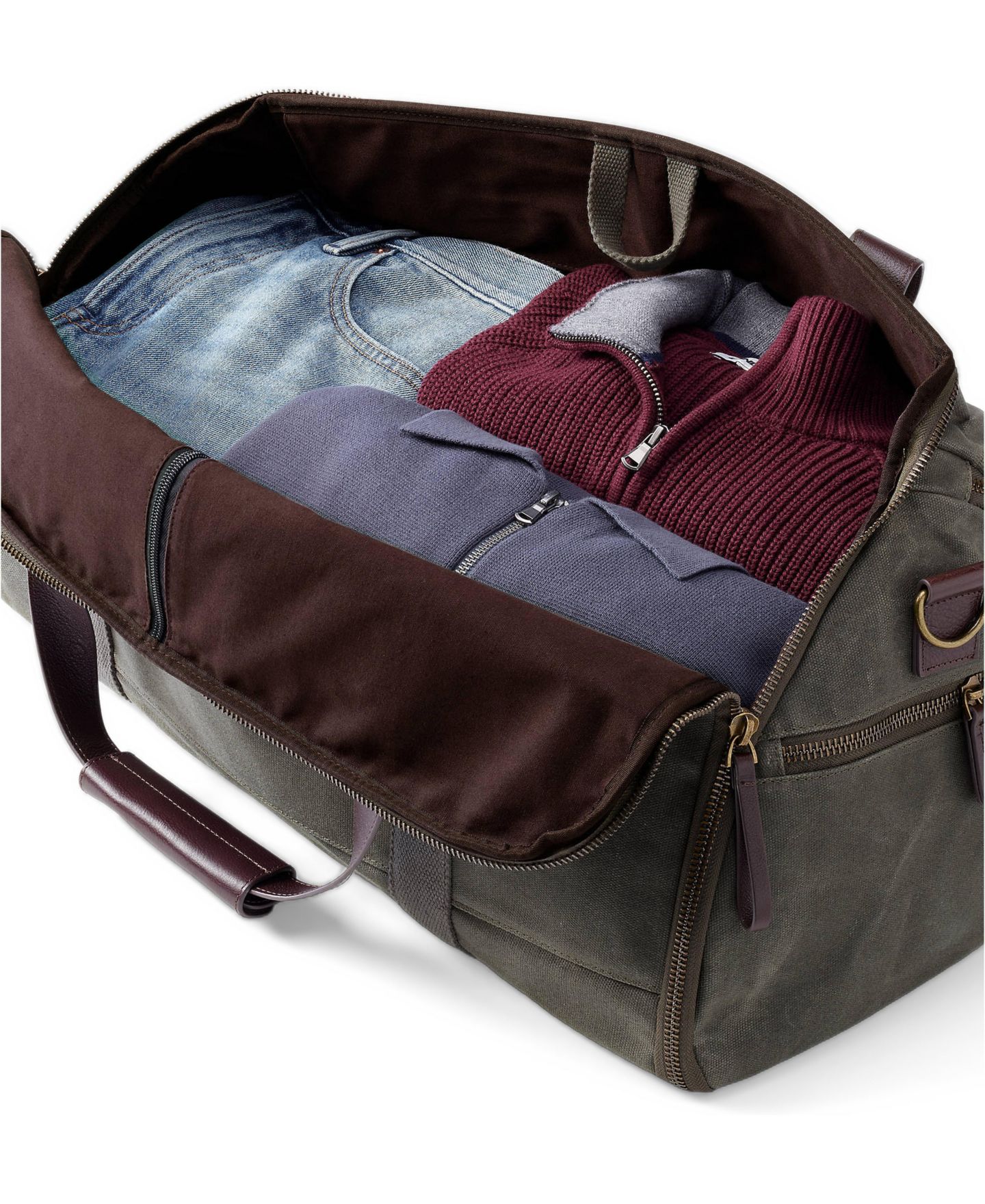 Сумка Lands' End Waxed Canvas Convertible Garment Duffle, цвет: Оливковый зелёный — фото 3