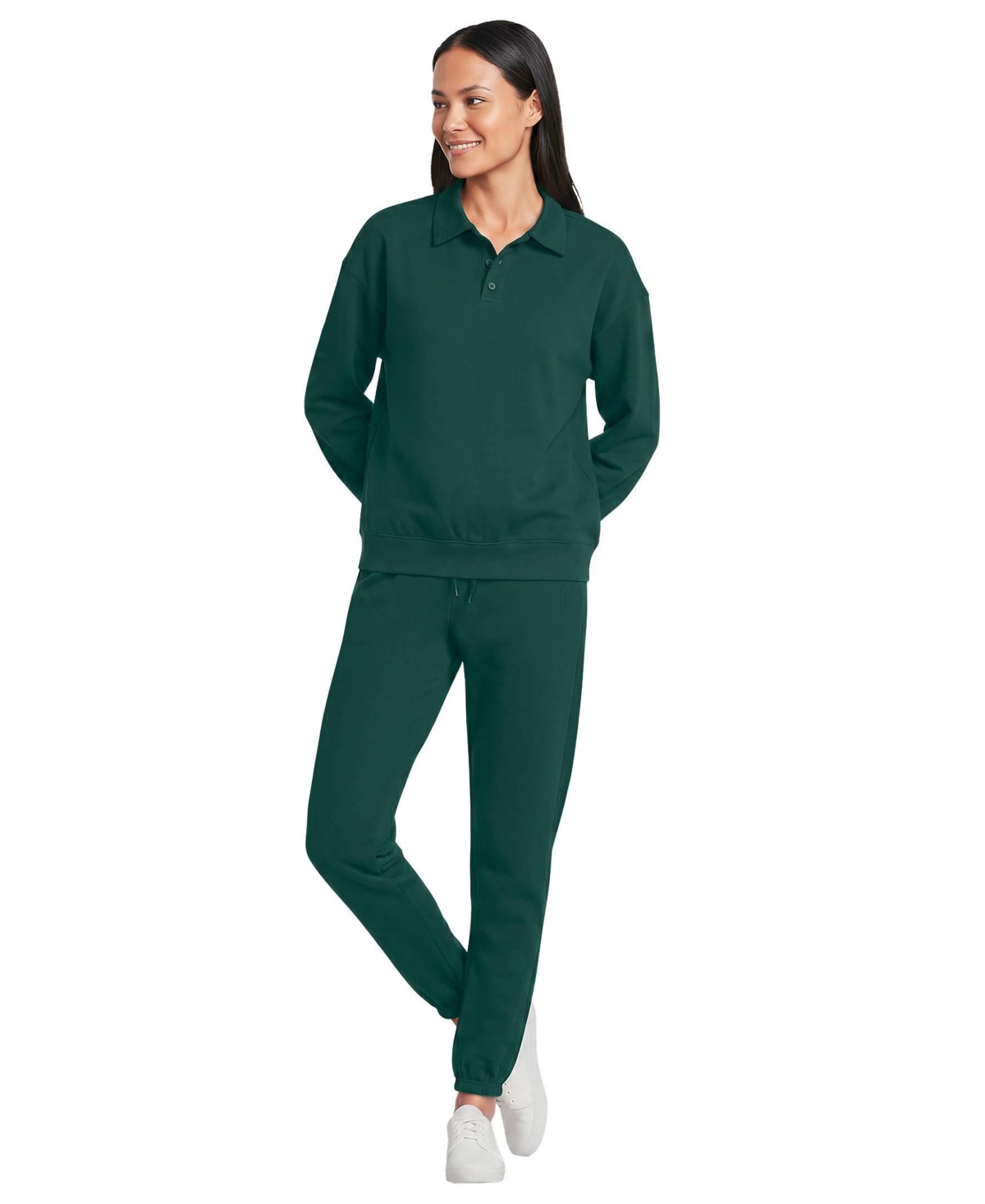 Lands' End Women's Long Sleeve Serious Sweats Polo Collar Sweatshirt