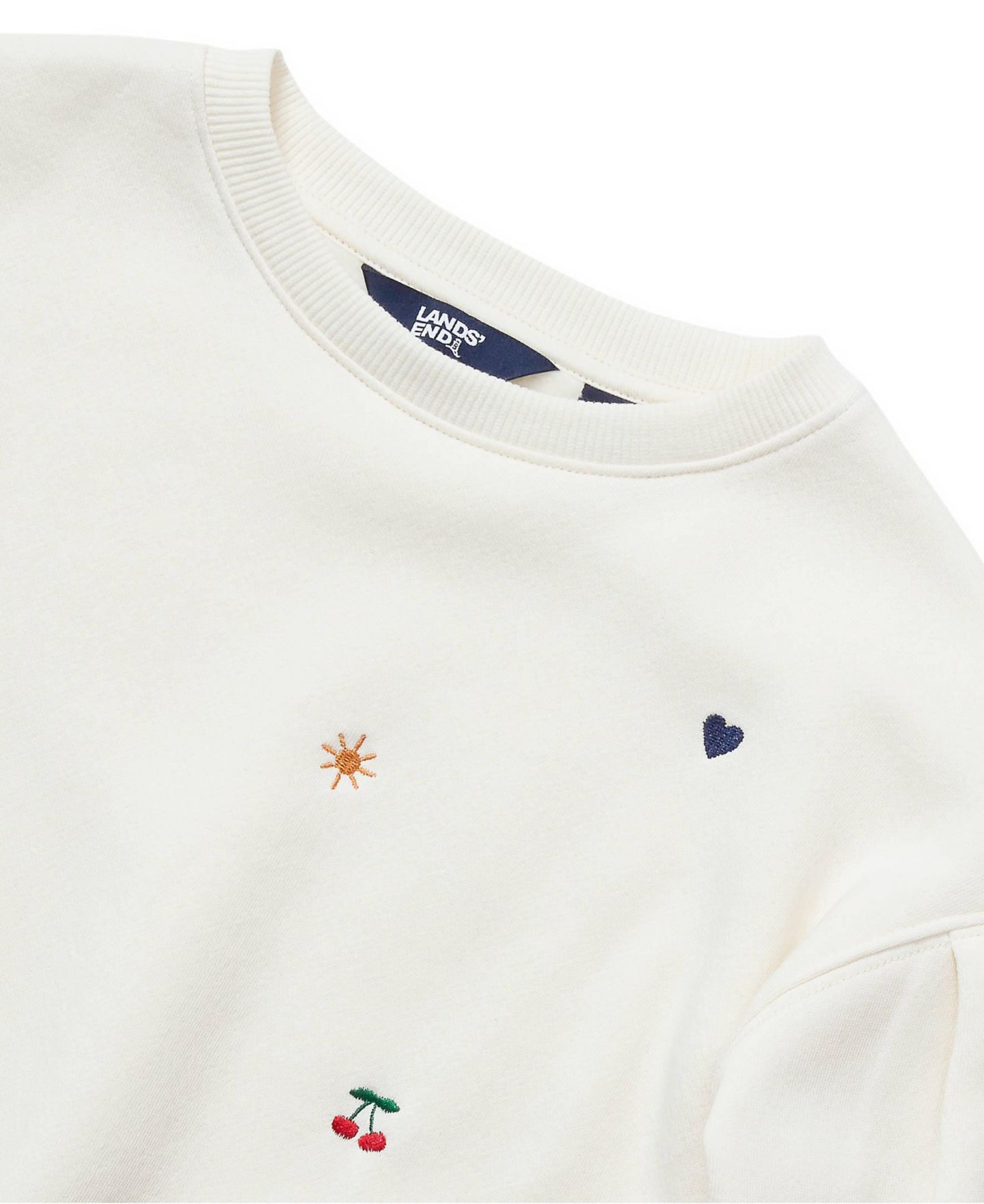 Толстовка Lands' End Crew Neck Embroidered для девочек, цвет: Cute Icons/Egret — фото 2