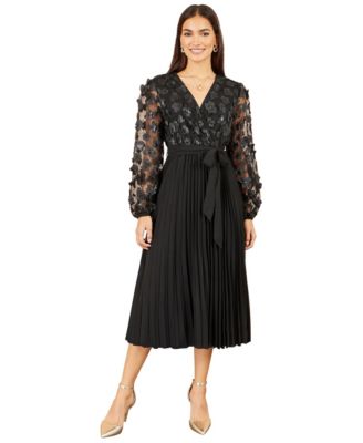 Women's Wedding Guest A-Line Long-Sleeve Midi Dress