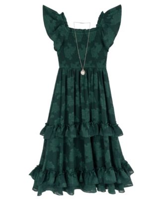 Girls' 7-16 Smocked Tiered Flutter-Sleeve Dress