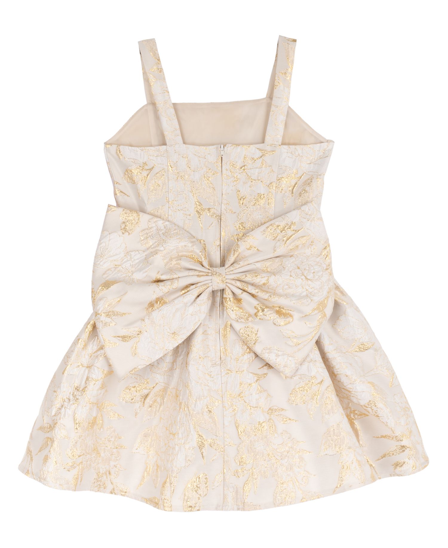 Girls' 7-16 Brocade Princess Bodice Square Neck Fit & Flare Metallic Floral Dress