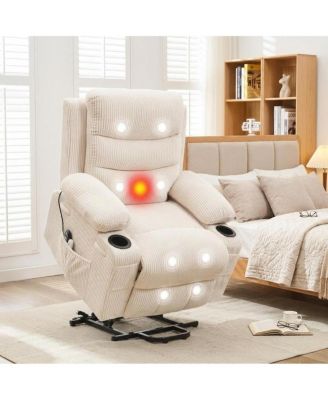 Oversized Power Lift Recliner with Wide Seat, Massage and Heat, Reclining Single Sofa with Cup Holders for Big and Tall, Living Room or RV