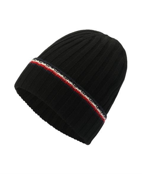 Мужская шапка Tommy Hilfiger Ribbed-Knit Global Stripe, цвет: Чёрный
