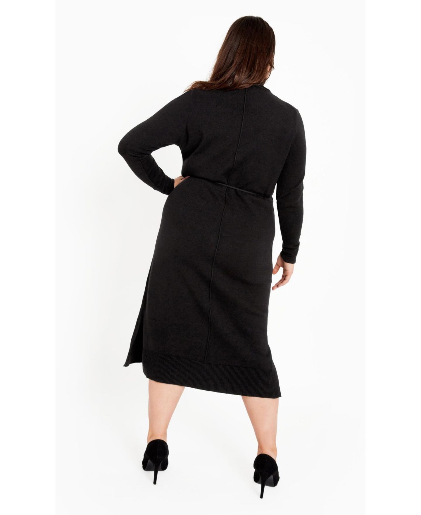 Женское платье Avenue Plus Size Hannah Sweater Dress, цвет: Чёрный — фото 4