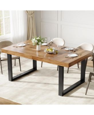 71" Dining Table for 6-8, Wooden Table with Metal Legs, Rectangular table with Wood Top, Farmhouse Kitchen Table for Home Office, Dining Room