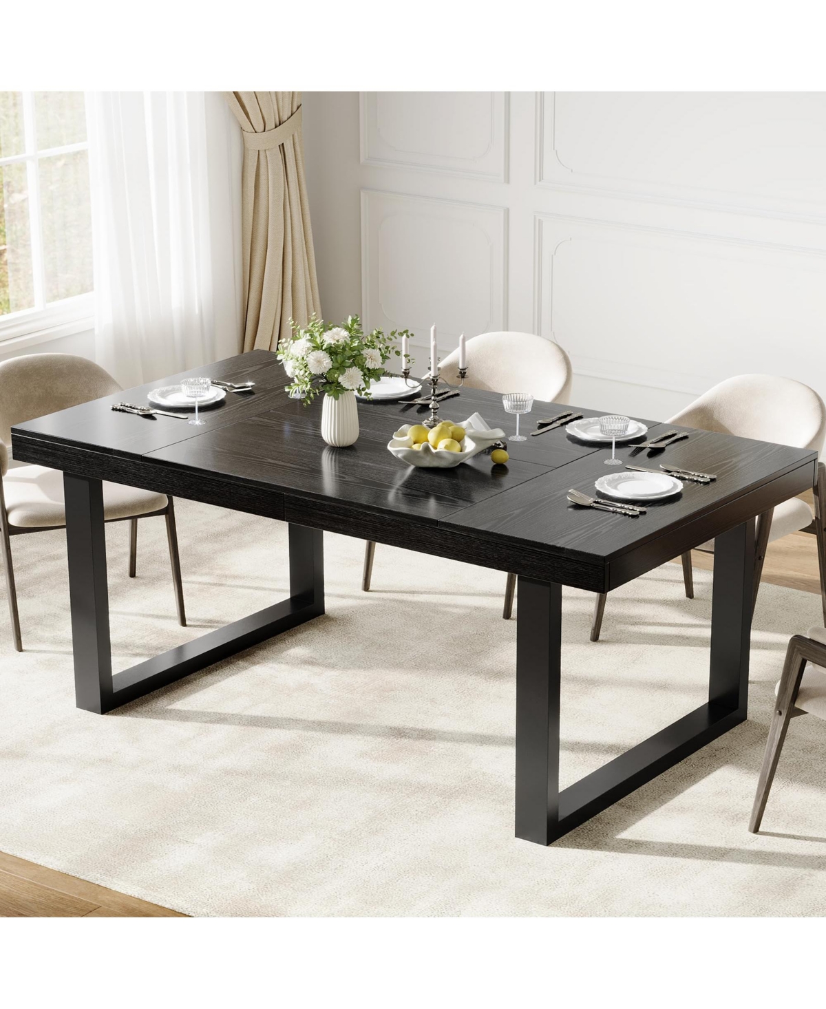 homfan 71" Dining Table for 6-8, Wooden with Metal Legs, Rectangular Wood Top, Farmhouse Kitchen Home Office, Room
