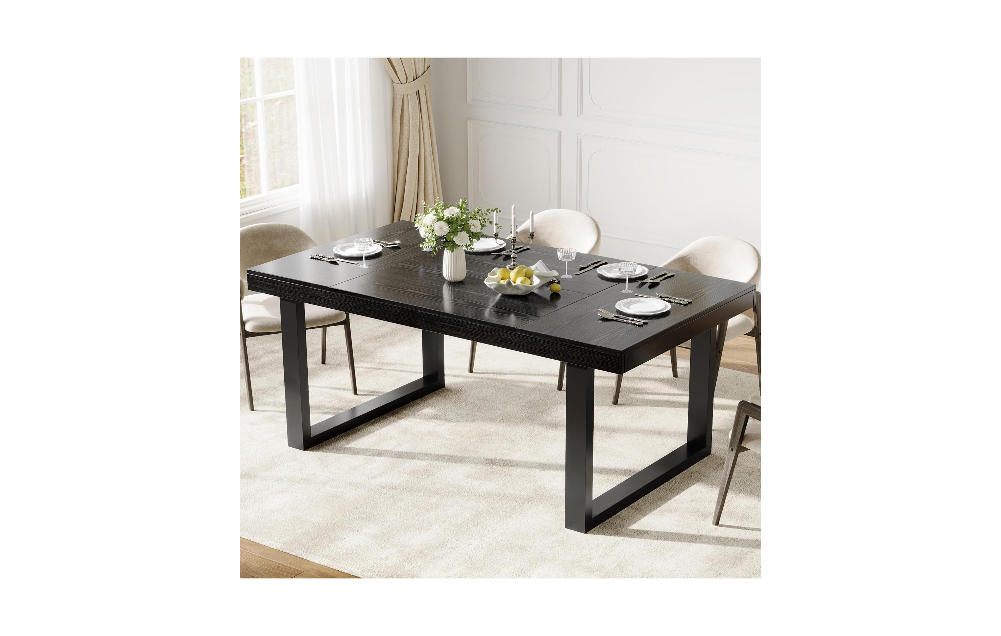 homfan 71" Dining Table for 6-8, Wooden with Metal Legs, Rectangular Wood Top, Farmhouse Kitchen Home Office, Room