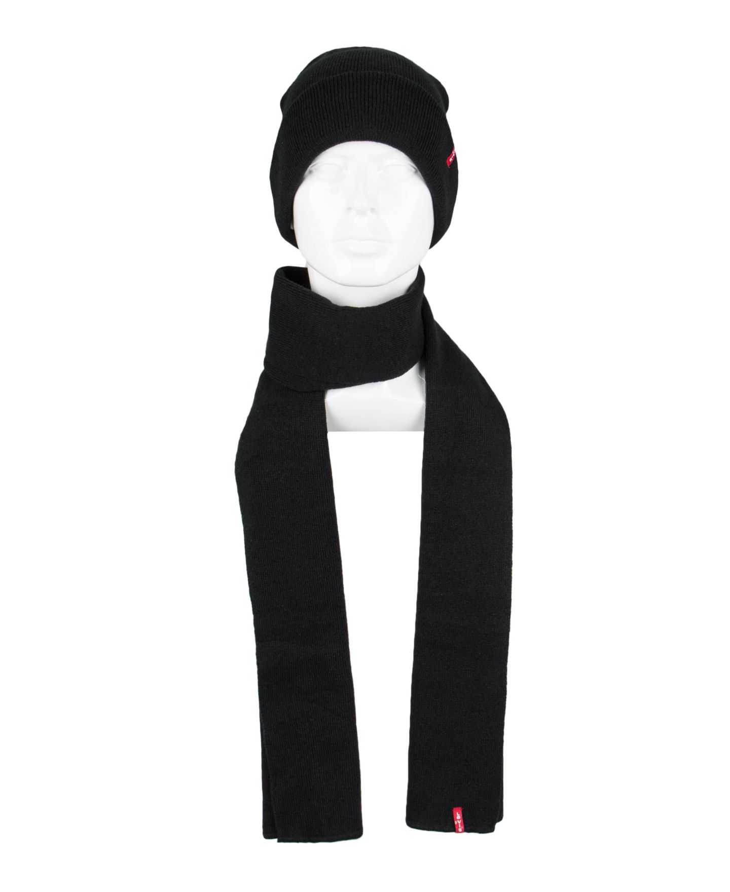 Мужские комплекты Levi's Red Tab Logo Cold Weather Knit Beanie and Scarf, 2-Piece Set, цвет: Чёрный — фото 6
