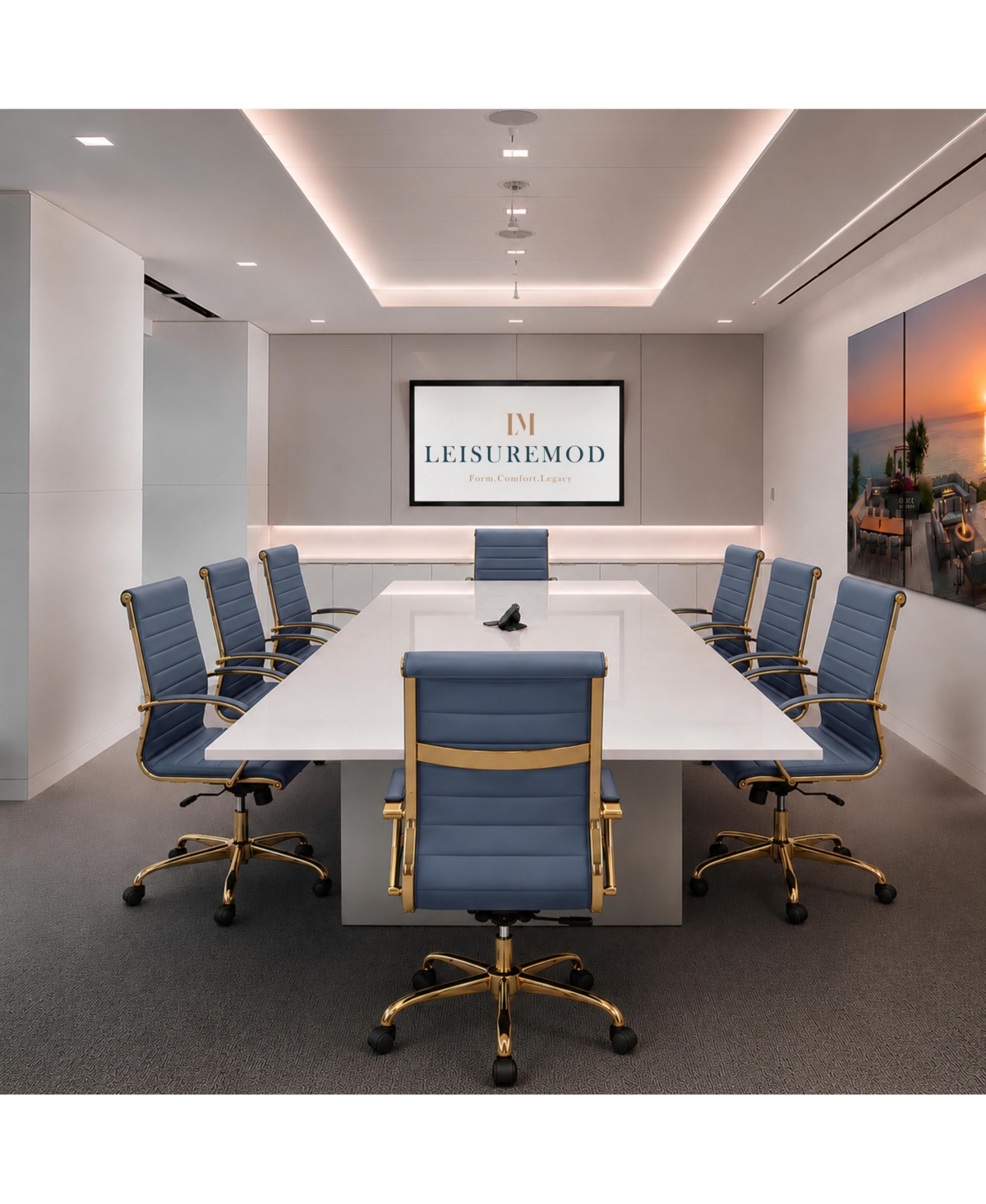 LeisureMod Benmar High-Back Leather Office Chair with Gold Accents, Adjustable Height, Swivel and Tilt Conference Desk Chair
