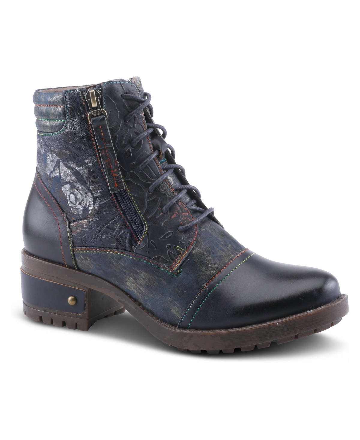 L'Artiste Women's Sunsetride Lace-Up Boot Mid with Full Grain Leather Upper - Navy multi