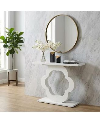 39.4 in. Rectangle MDF Modern Floral Console Table with Geometric Cutout Frame for Entryway