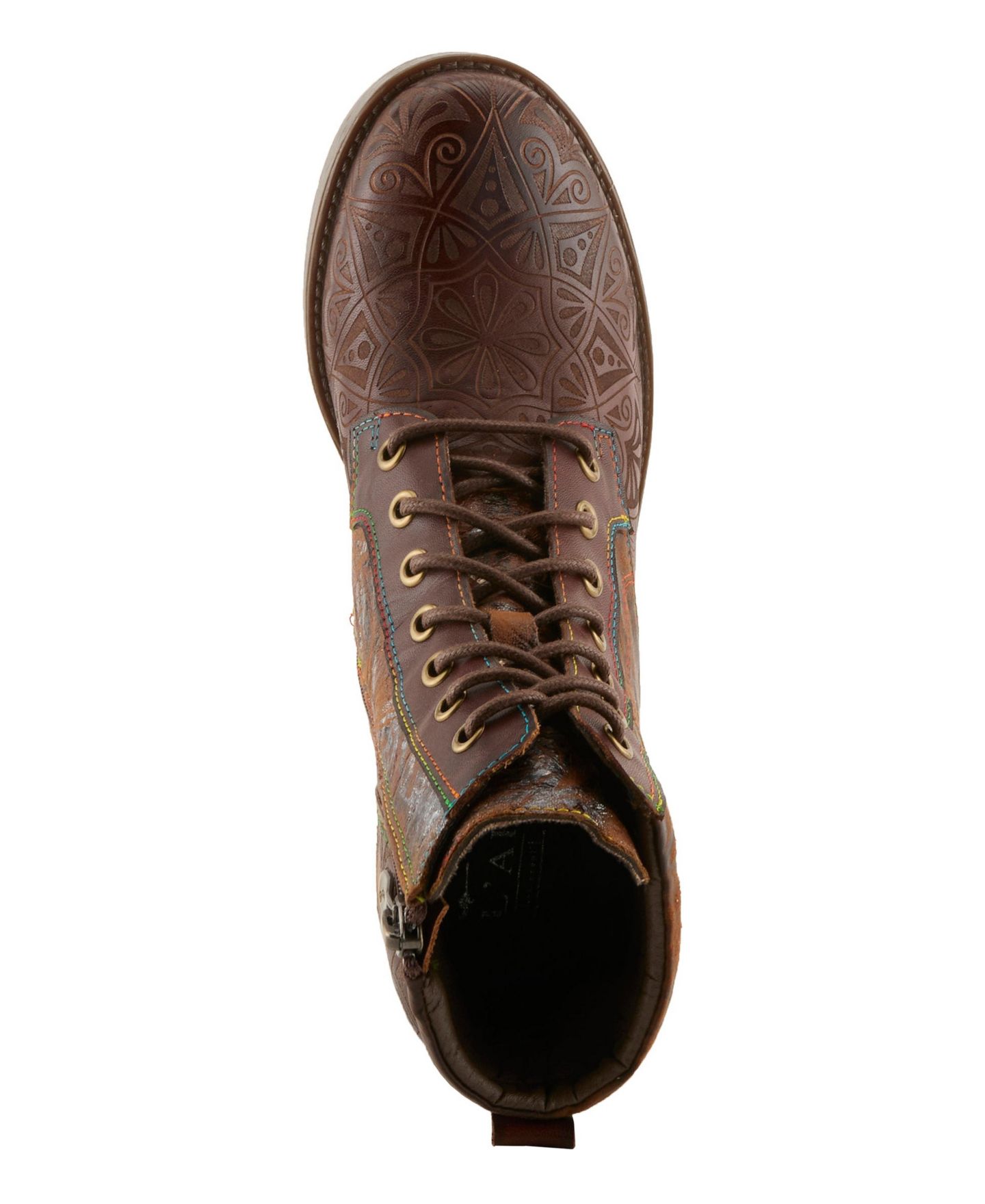 Женские ботинки L'Artiste Lace-up Boots with Embossed Leather and Comfortable Heel, цвет: Коричневый разноцветный — фото 3