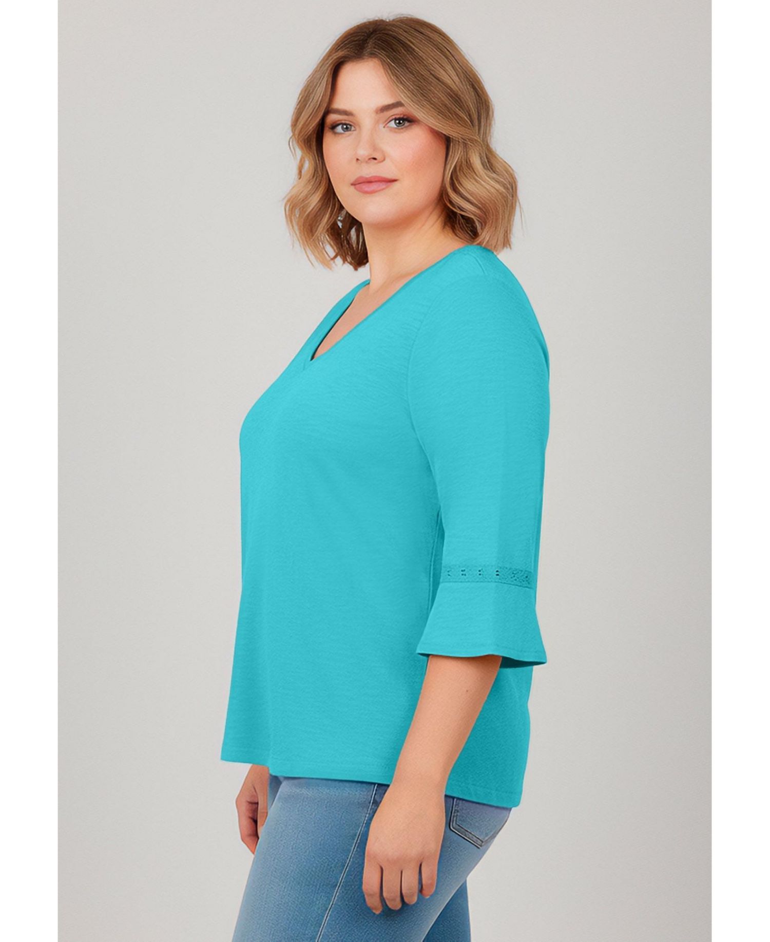 Plus Size Crochet Trim Ruffle Sleeve Women's Top