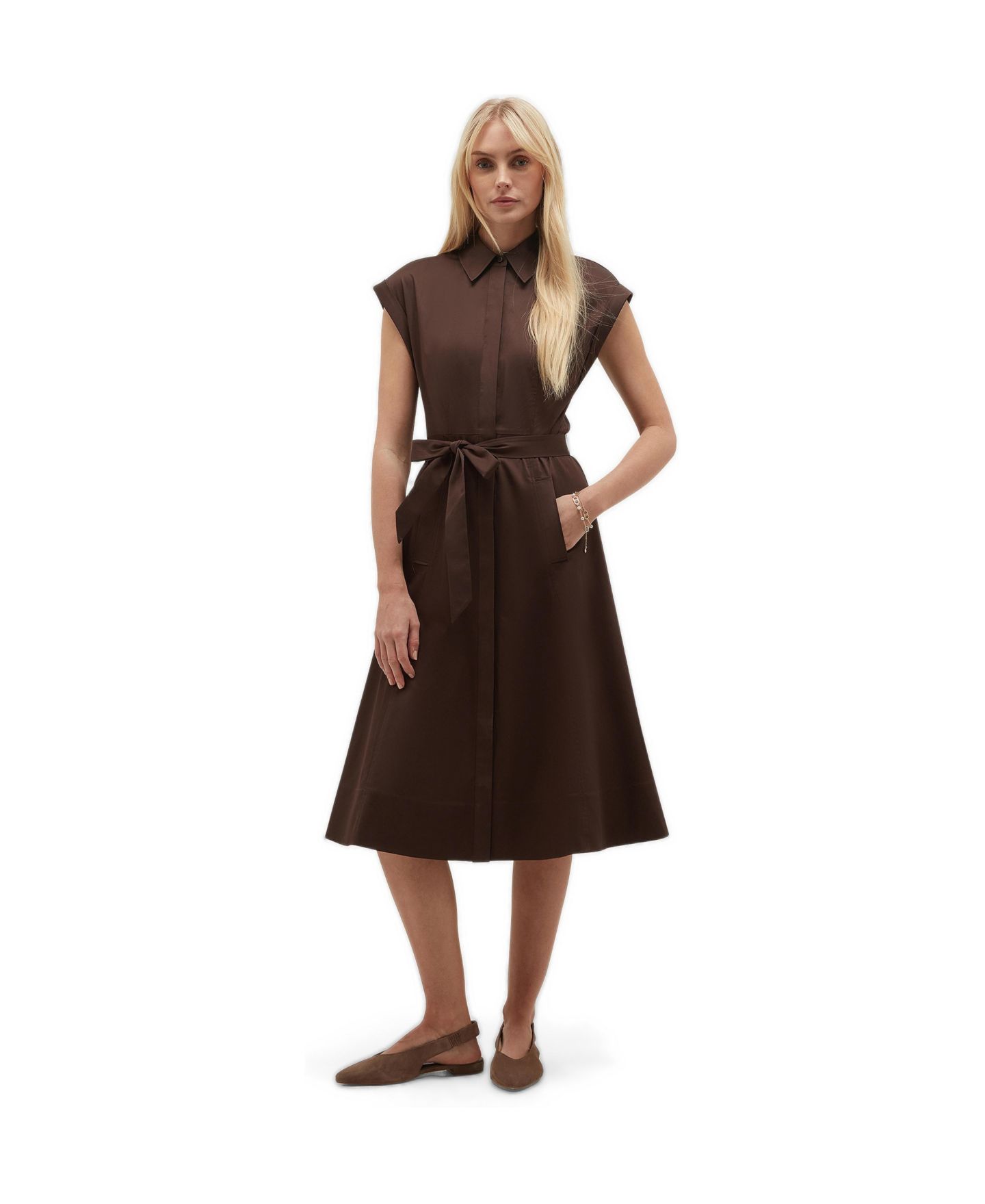 Женское платье Hobbs London Fatima Satin Print Belted Shirt Dress, цвет: Alderbrown — фото 1