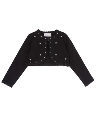 Girls' 2T-6X Cropped Long-Sleeve Imitation Pearl Cardigan