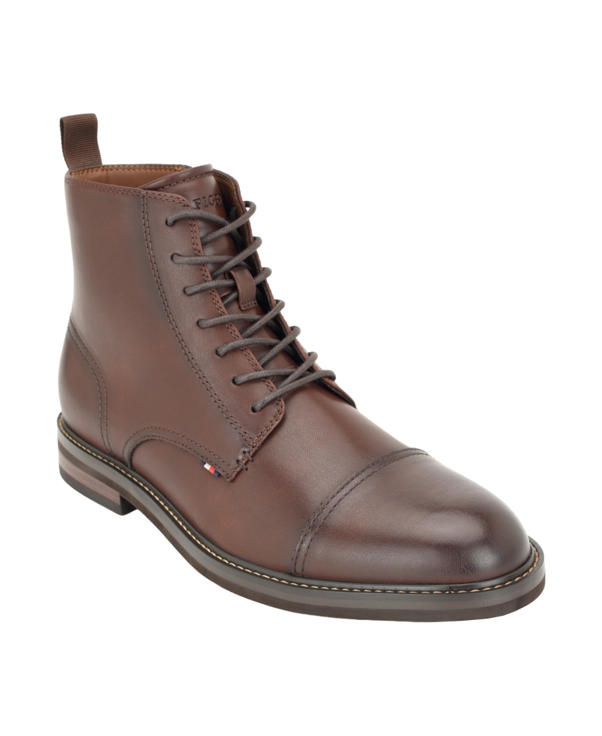 Tommy Hilfiger Men's Nuwar Cap Toe Memory Foam Cushioned Lace-Up Boots - Dark brown