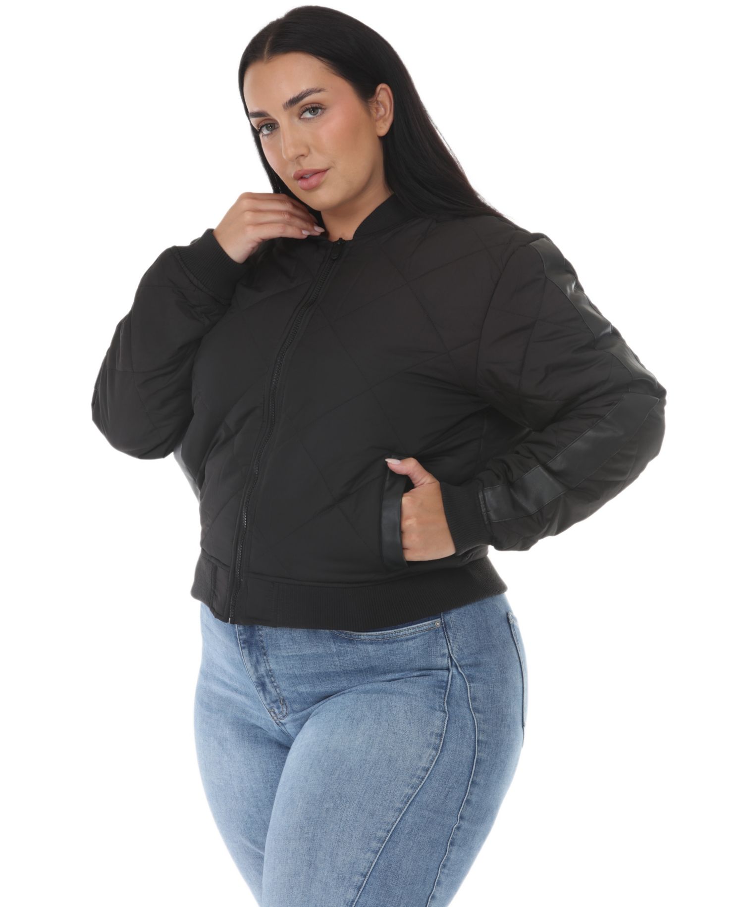 Plus Size Women's Quilted-Lightweight Bomber Jacket
