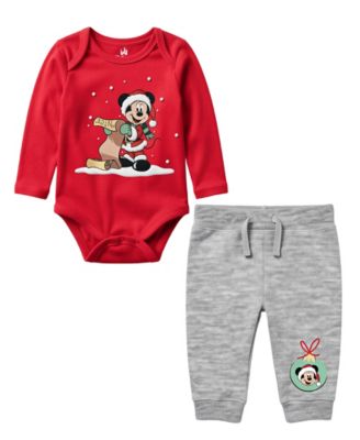 Baby Boys' Mickey Mouse Dear Santa Long-Sleeve Holiday Bodysuit and Jogger Pants, 2-Piece Set