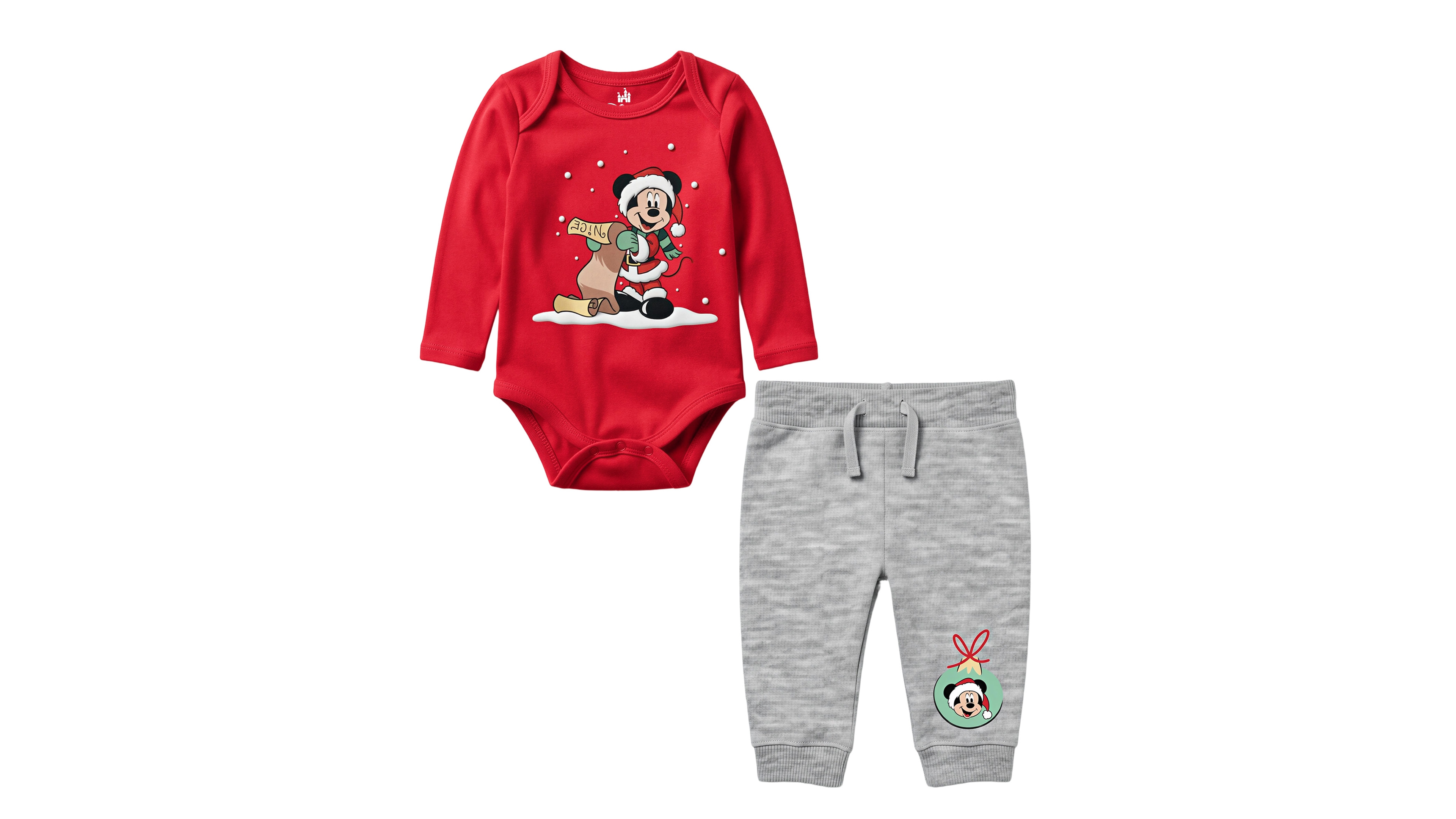 Disney Baby Boys' Mickey Mouse Dear Santa Long-Sleeve Holiday Bodysuit and Jogger Pants, 2-Piece Set