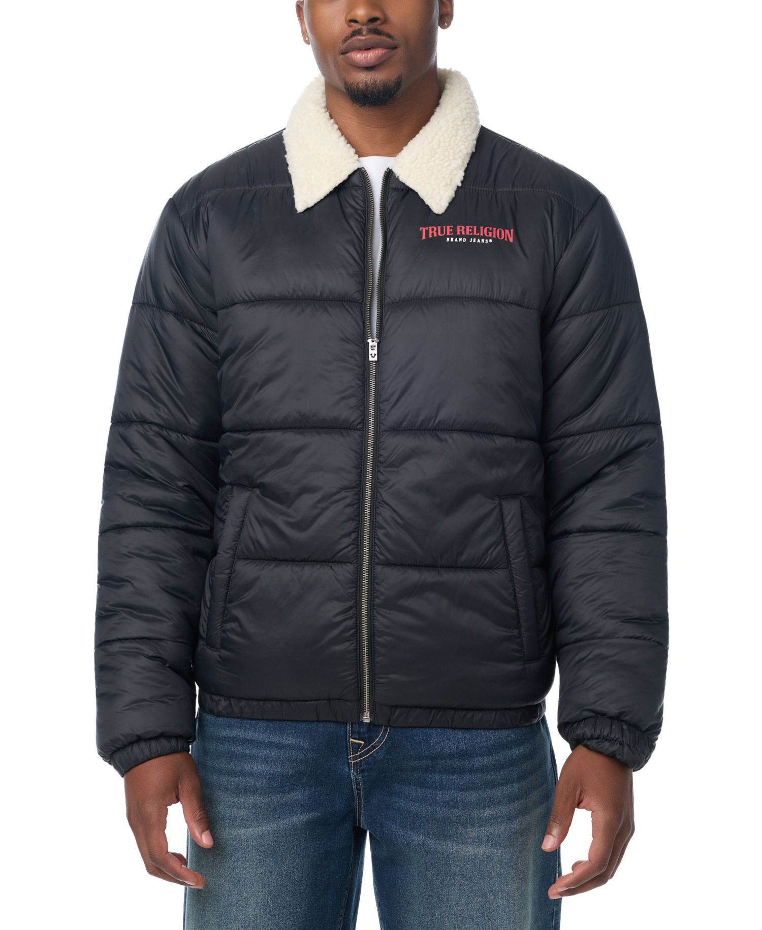 Men's Sherpa Collar Short Regular-Fit Puffer Jacket