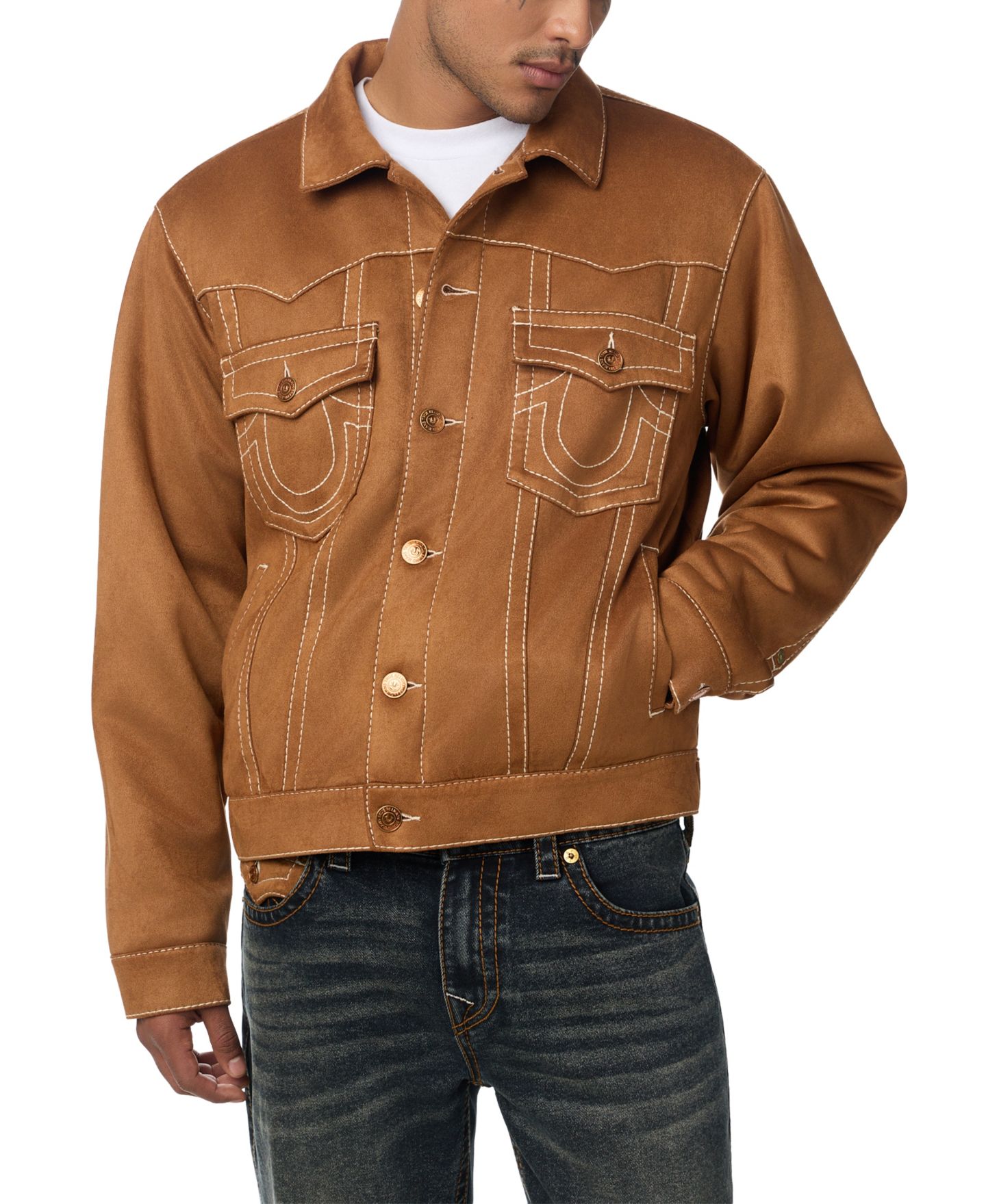Мужская куртка True Religion Jimmy Oversized Suede Trucker, цвет: Замшевый коричневый — фото 1