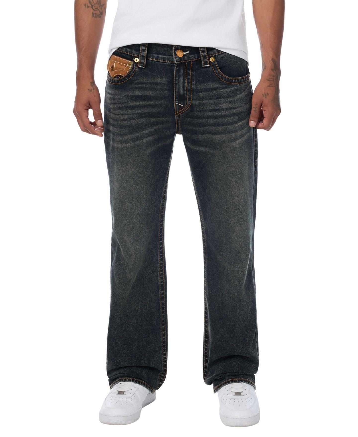 Мужские джинсы True Religion Billy Suede-Detailed Bootcut Denim Jeans, цвет: Пыльная тёмная варка — фото 1