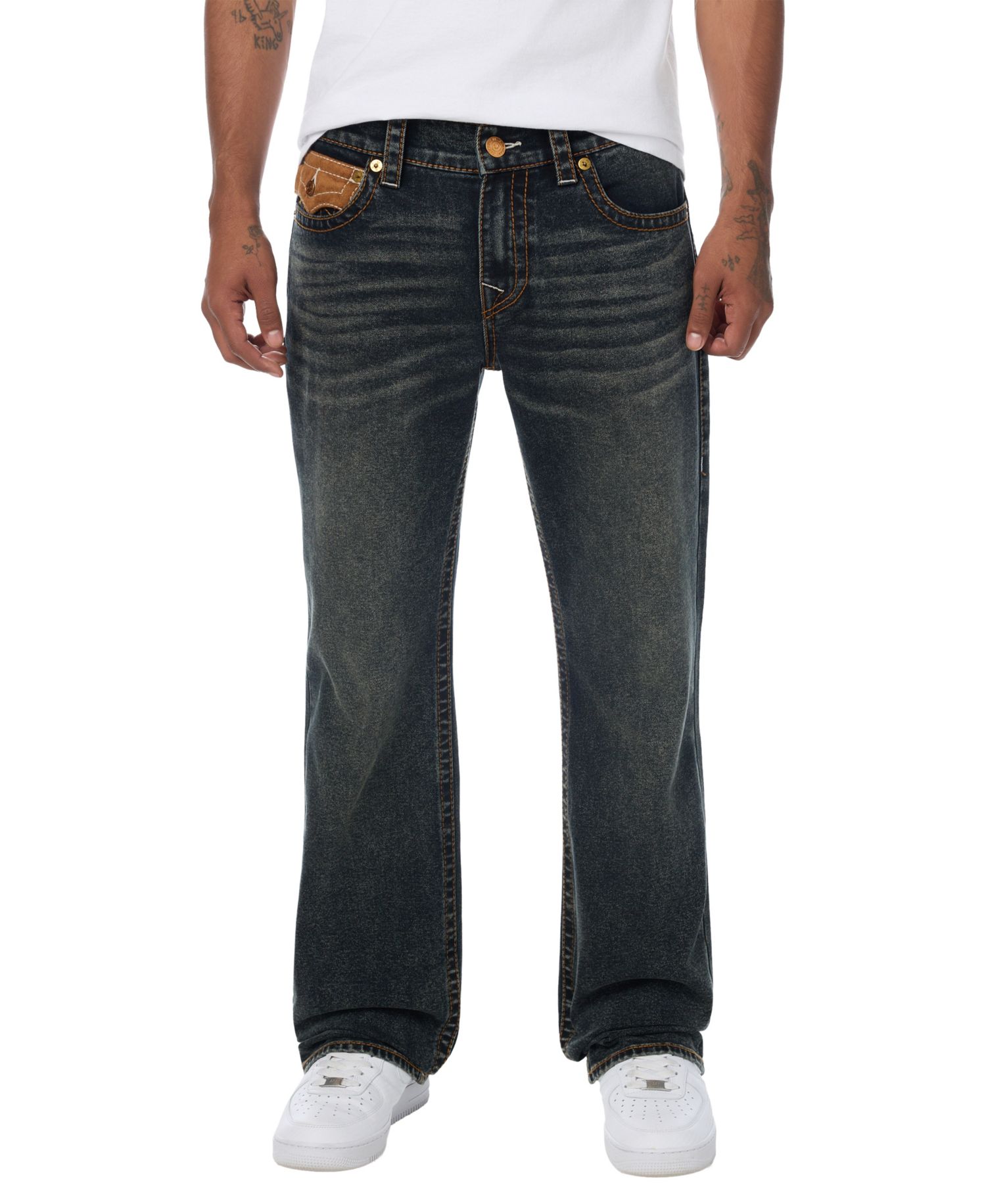 Men's Billy Suede-Detailed Bootcut Denim Jeans