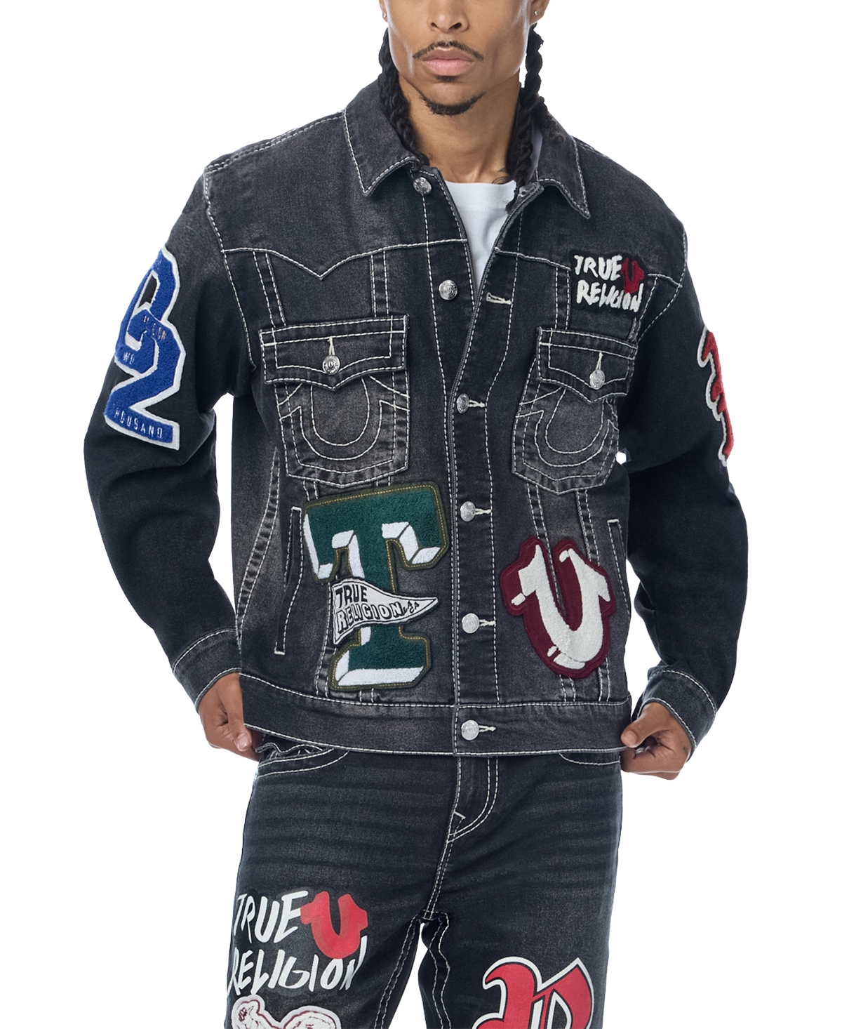 True Religion Men's Jimmy Oversized Denim Patch Jacket