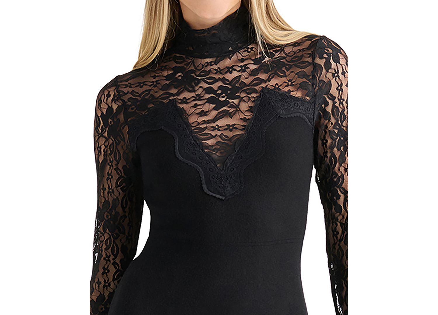 Juniors' Mock-Neck Long-Sleeve Fit-and-Flare Mini Dress