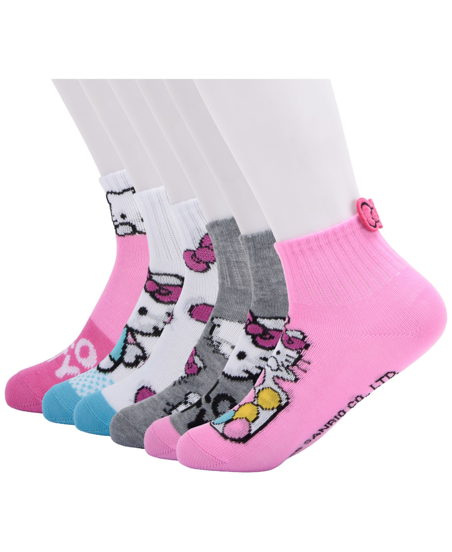 Girls' 4-16 Hello Kitty Ribbed-Cuff Ankle Crew Socks, 6-Pack