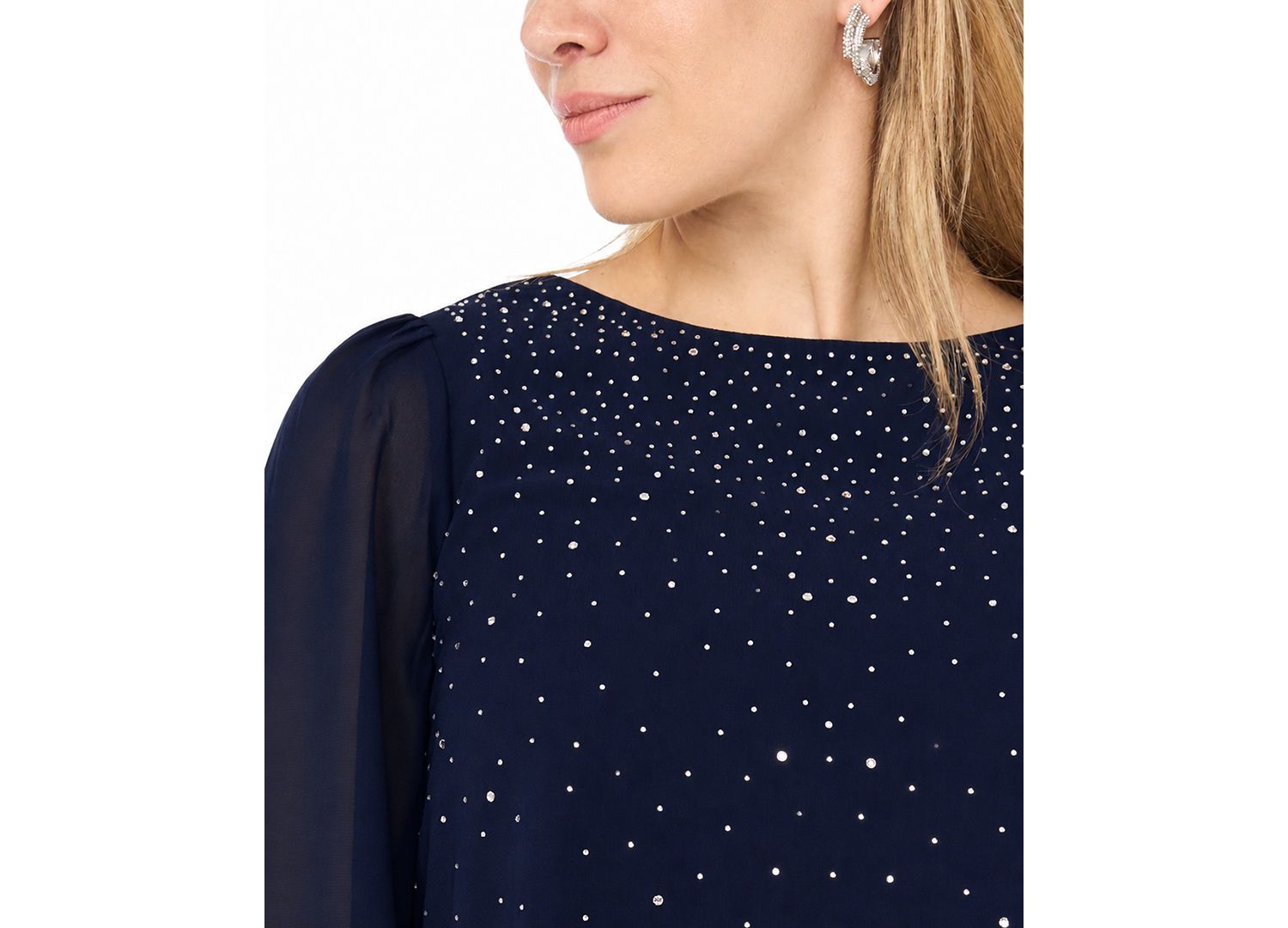 Petite Rhinestone-Embellished Long-Sleeve Blouse