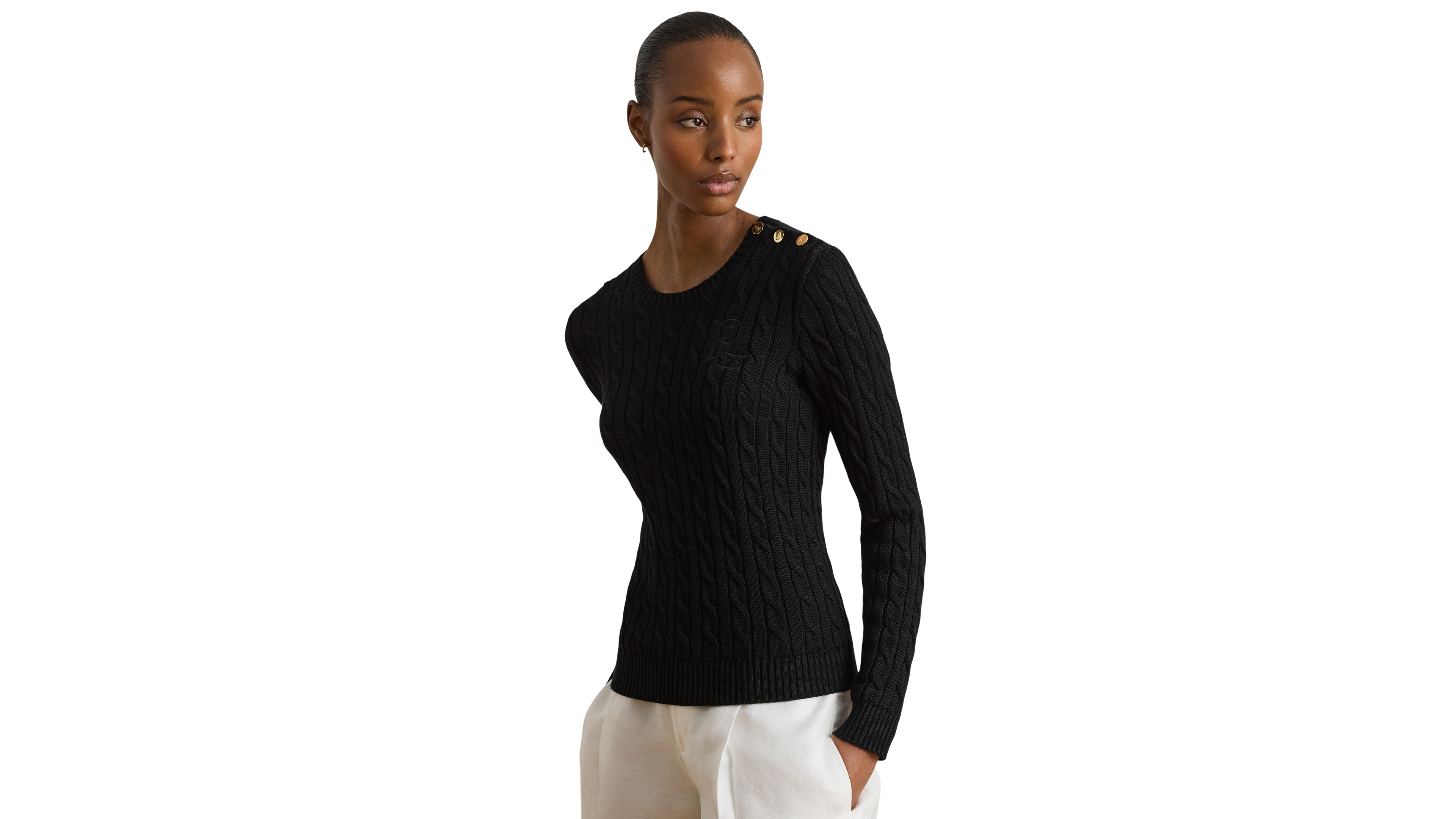 Lauren Ralph Women's Button-Trim Cable-Knit Sweater