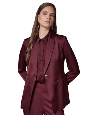 Women's DK126 Satin Shawl Lapel Shoulder-Padded Blazer