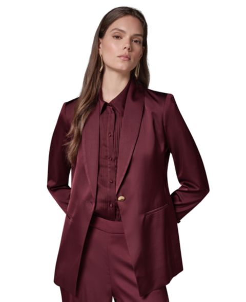 Женский пиджак Donna Karan New York Satin Shawl Lapel Shoulder-Padded Blazer, цвет: Чёрный вишнёвый