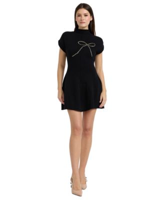 Women's Serena Mock-Neck Short-Sleeve Fit & Flare Mini Sweater Dress