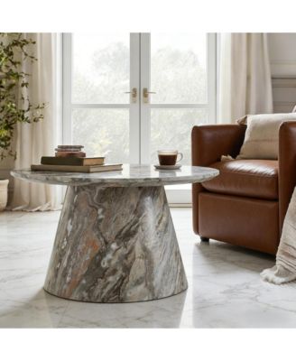 Round Table Top Coffee Table, 23.6" Drum Accent End Table with Wooden Cone Base and Adjustable Feet for Living Room, Small Spaces