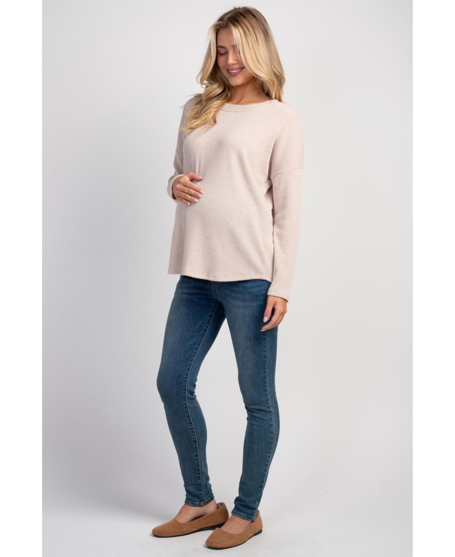 Maternity Crewneck Long-Sleeve Relaxed-Fit Sweater