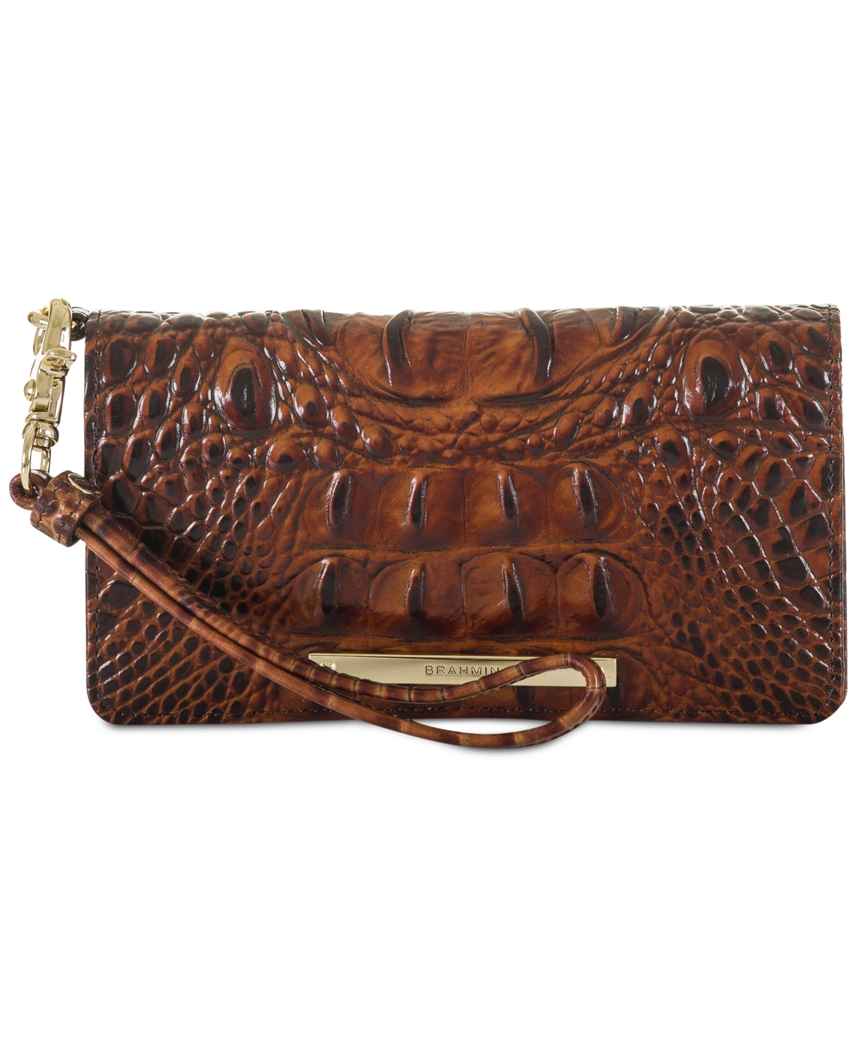 Debra Melbourne Embossed Leather Wallet - Pecan/Gold
