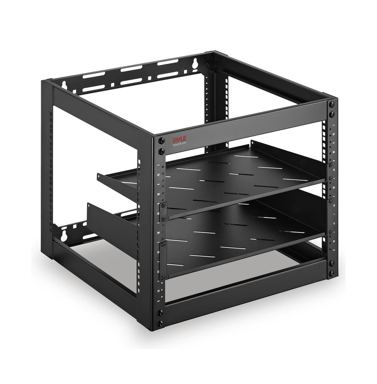 Pyle 10U Network Cabinet - Enclosed Wall Mount Rack Includes Mounted Fan, Lockable Door and Hardware - Black