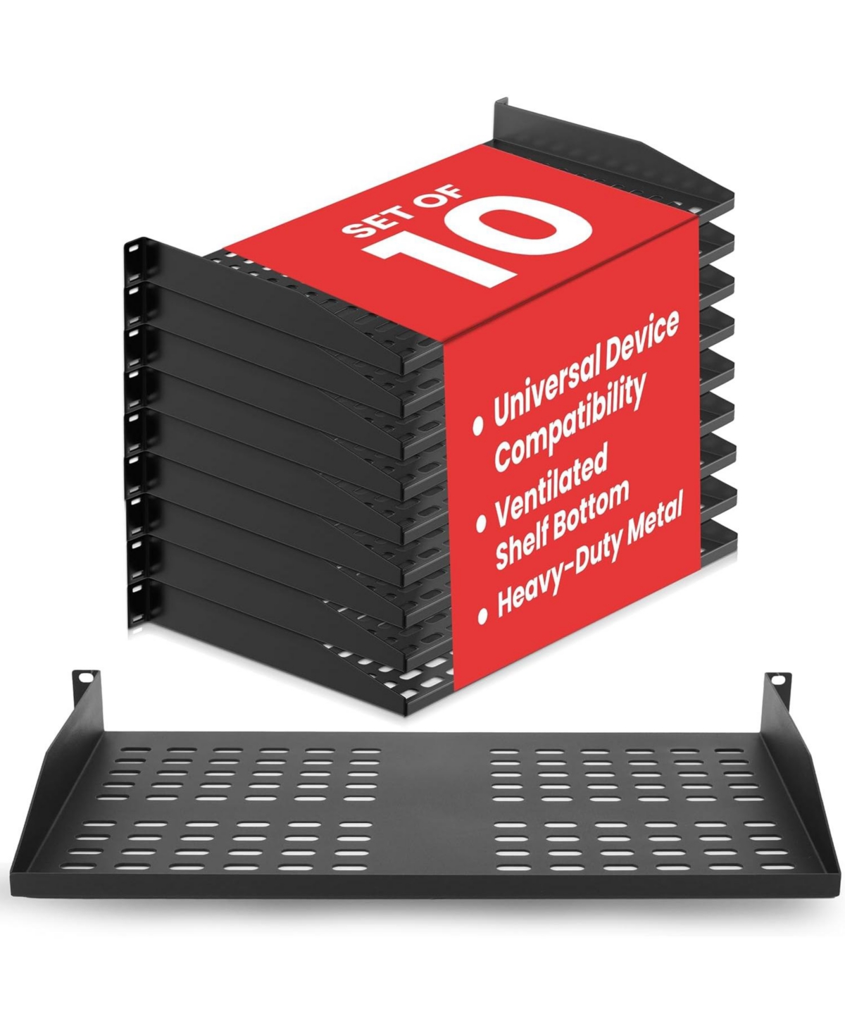 Pyle 10-Pack 1U Server Rack Shelf - Universal Device Server Rack Mounting Tray