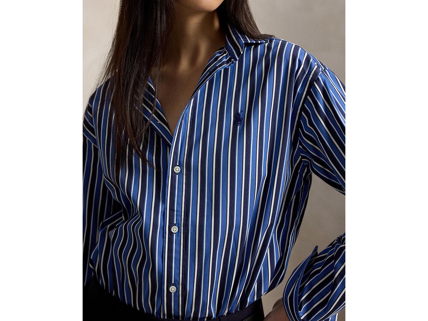 Женская рубашка Polo Ralph Lauren Relaxed-Fit Striped Cotton, цвет: Синий разноцветный — фото 2